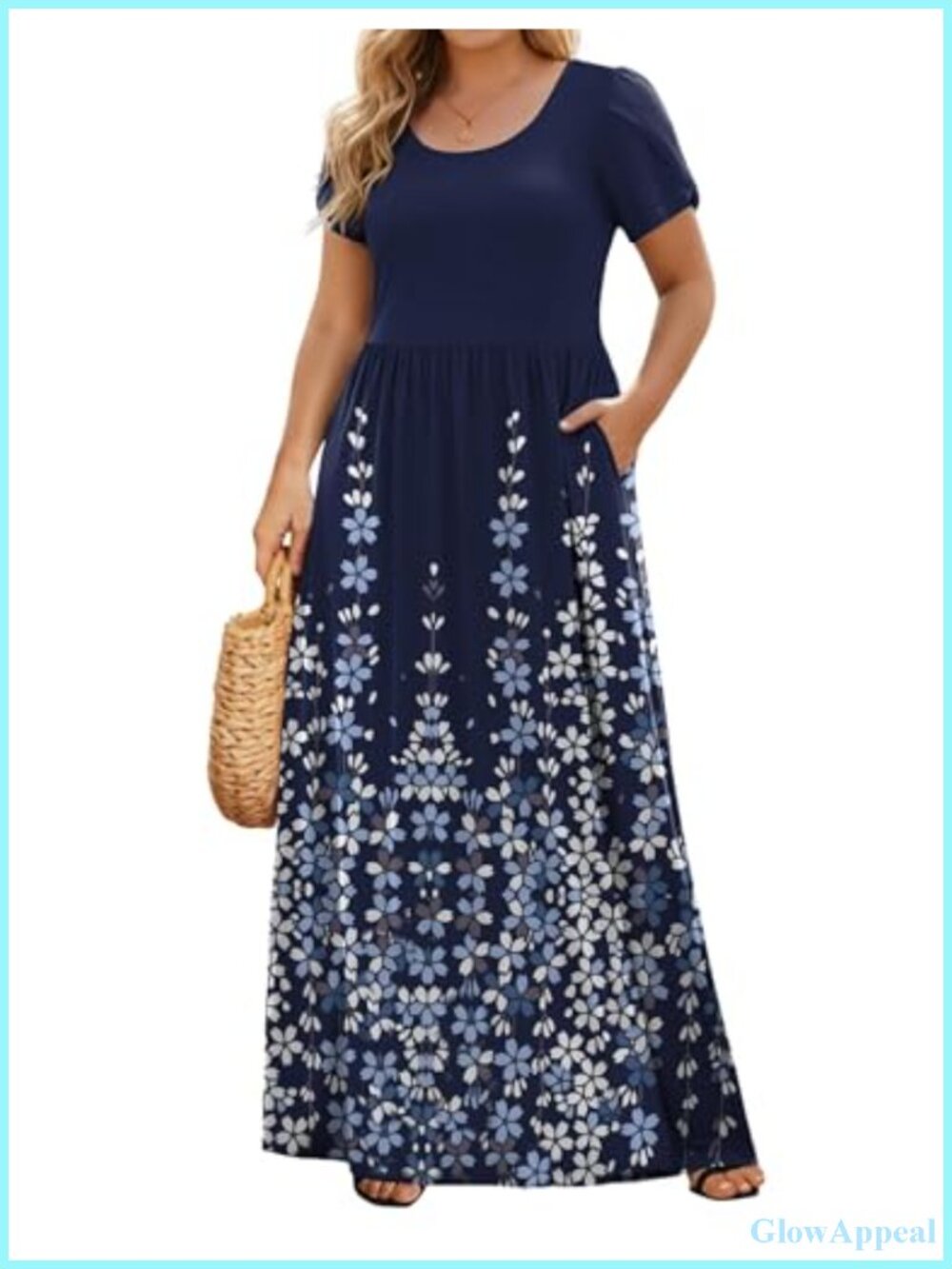 Plus Size Maxi Dress with Pockets Crewneck Short Sleeve Summer Boho